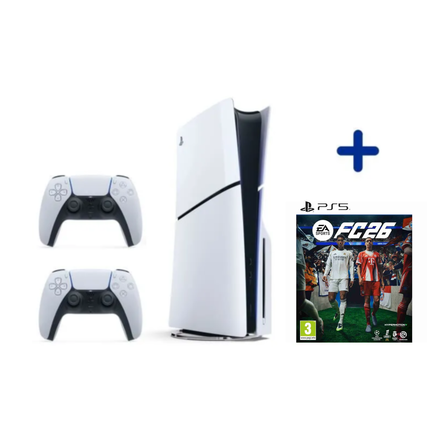 PS5 Standard Bundle: PS5 Console (Slim Model) + White DualSense Controller + EA FC26