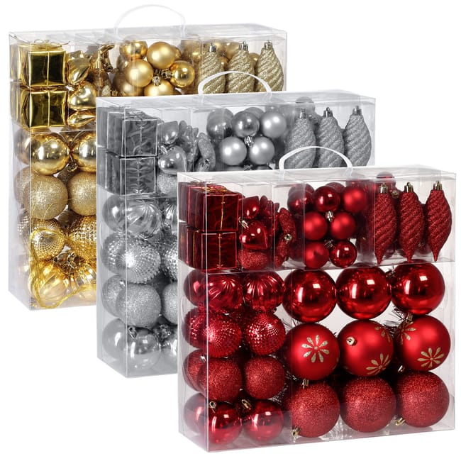 Lot de 103 boules de Noël or Décorations pour sapin en plastique robuste Décoration de Noël intérieur extérieur