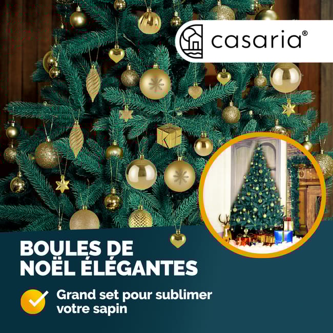Lot de 103 boules de Noël or Décorations pour sapin en plastique robuste Décoration de Noël intérieur extérieur